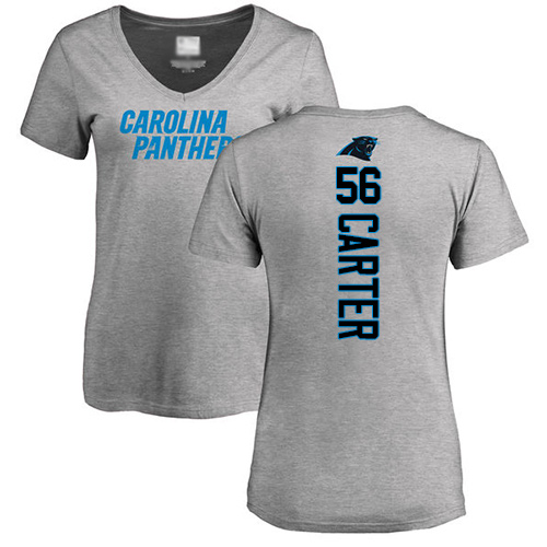 Carolina Panthers Ash Women Jermaine Carter Backer V-Neck NFL Football #56 T Shirt->women nfl jersey->Women Jersey